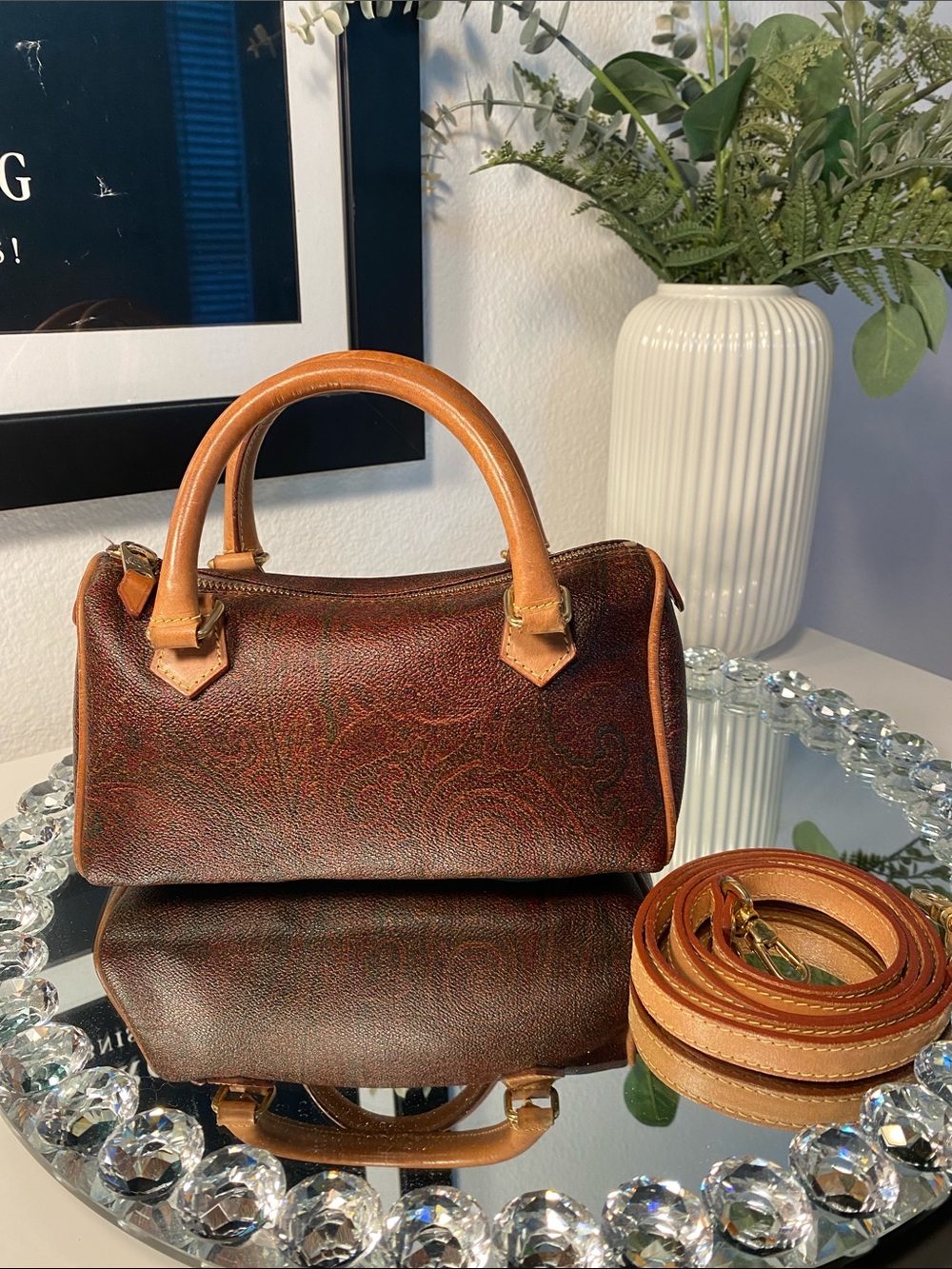 Vintage 1993 ETRO Milano Red Paisley Mini Boston 20 Bag - Picture 4 of 16